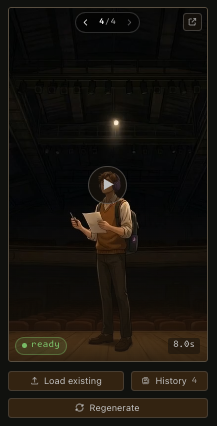 A segment's video slot showing a 4/4 take selector and a 'History 4' button.